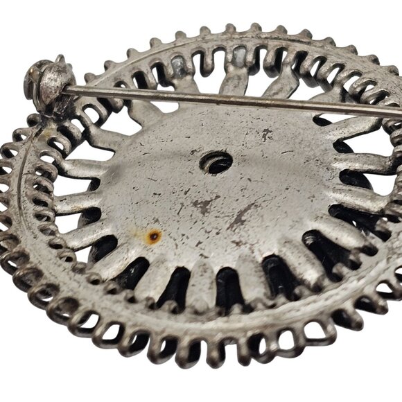 VTG Brooch Silver Tone Turquoise Stone Native Art Point Boho Chic Statement Pin - Picture 11 of 11